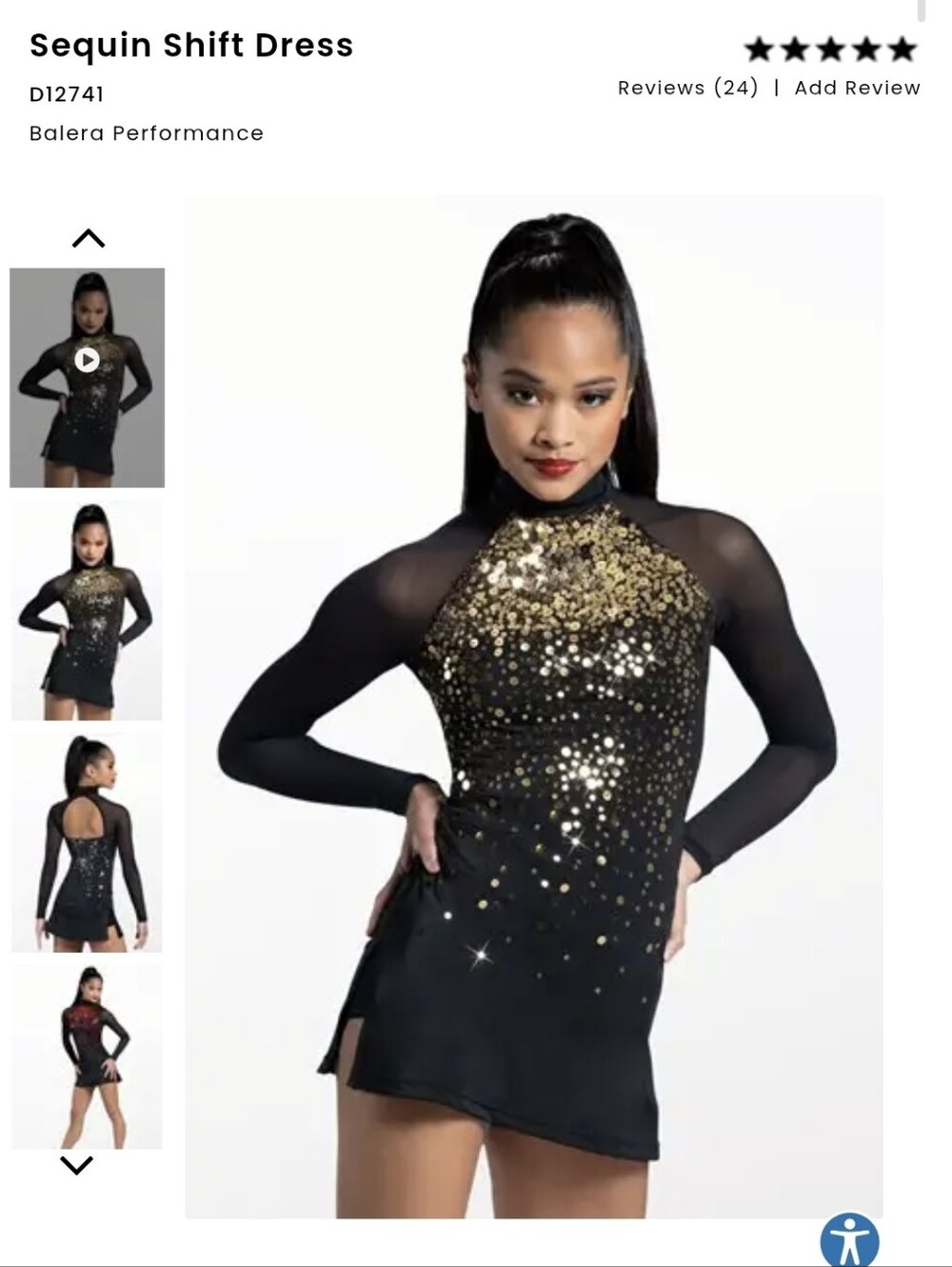 balera Black Sequin Shift Dress with Gold Accents